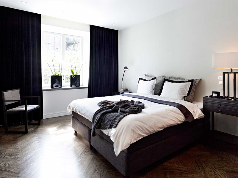 Paneling Walls With Black Curtains Bedroom Decor