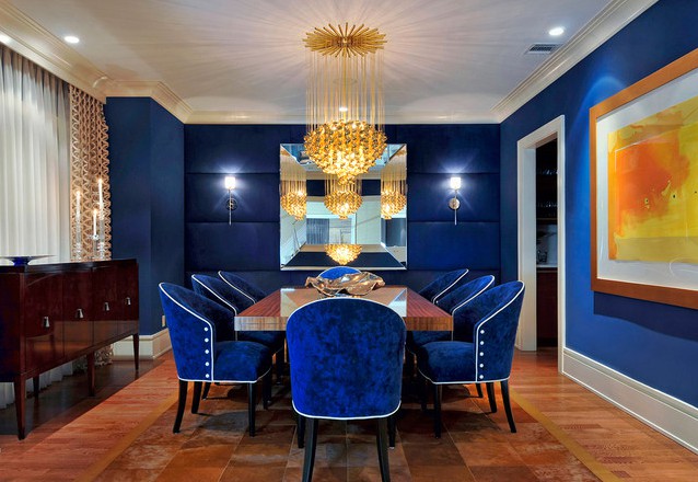 Dining Room With Blue White Chair