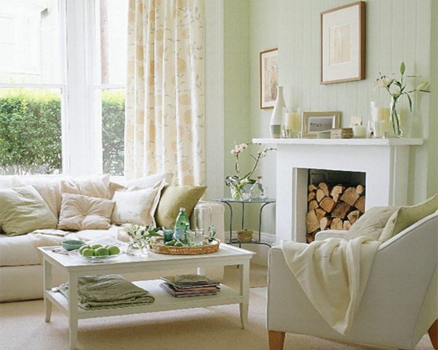 mint and peach living room