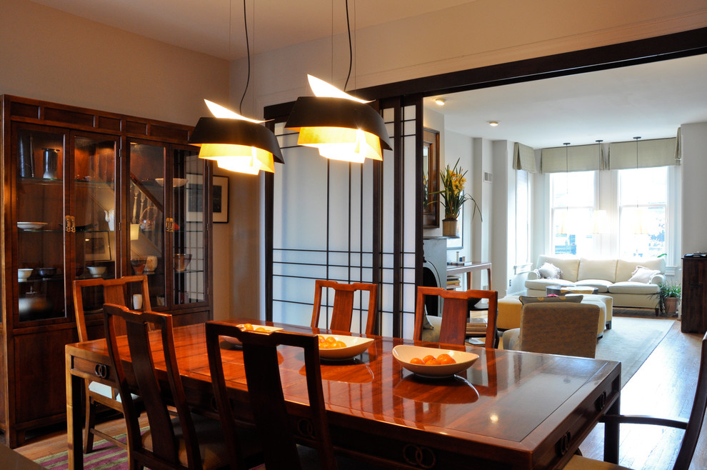 asian dining room under loft