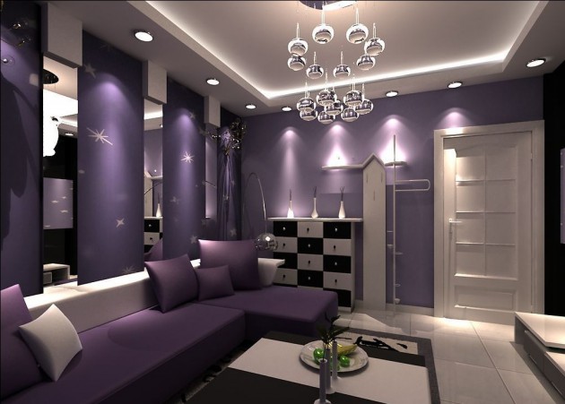 charcoal and purple living room
