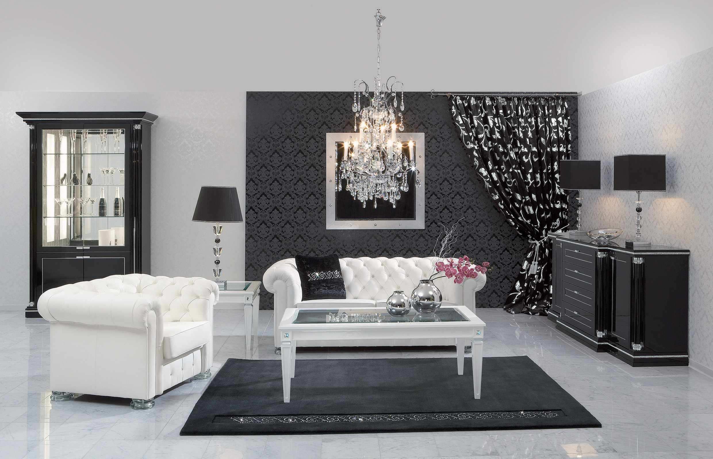 Living Room Black And White Striped Accent Wall