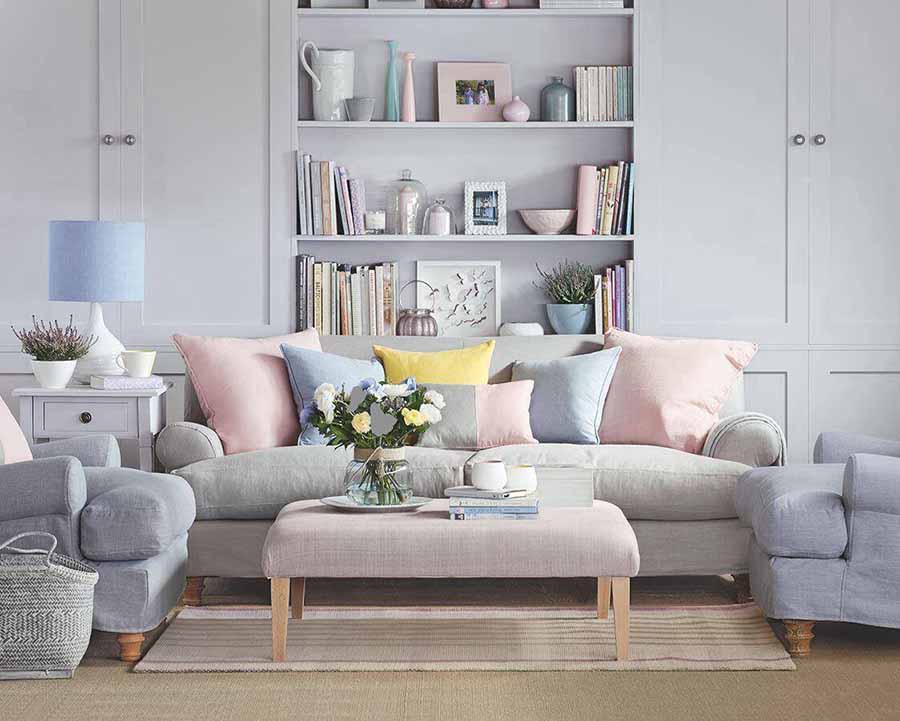 pastel living room with copper