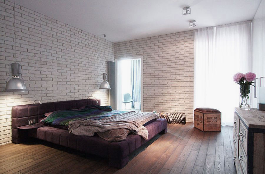 enter-rustic-in-your-bedroom-wall-of-white-bricks-for-warm-ambience