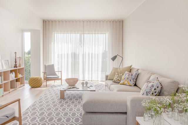 pom living room neutral curtains