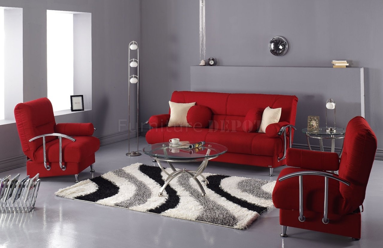 Grey Living Room With Red Accents