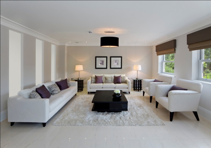 White Cream Chrome Living Room Modern Design