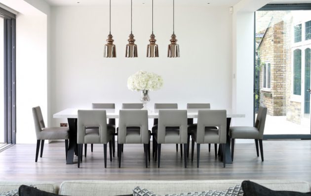 a spacious dining room is
