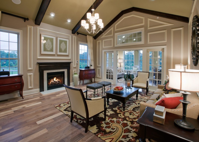living room design with vaulted ceiling