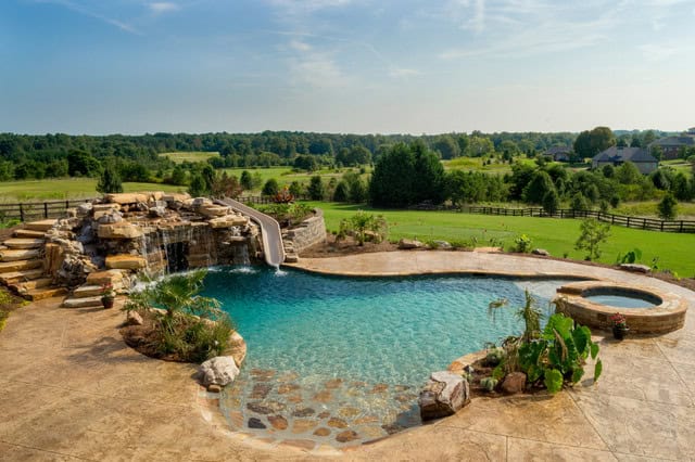 swimming pool in the front yard