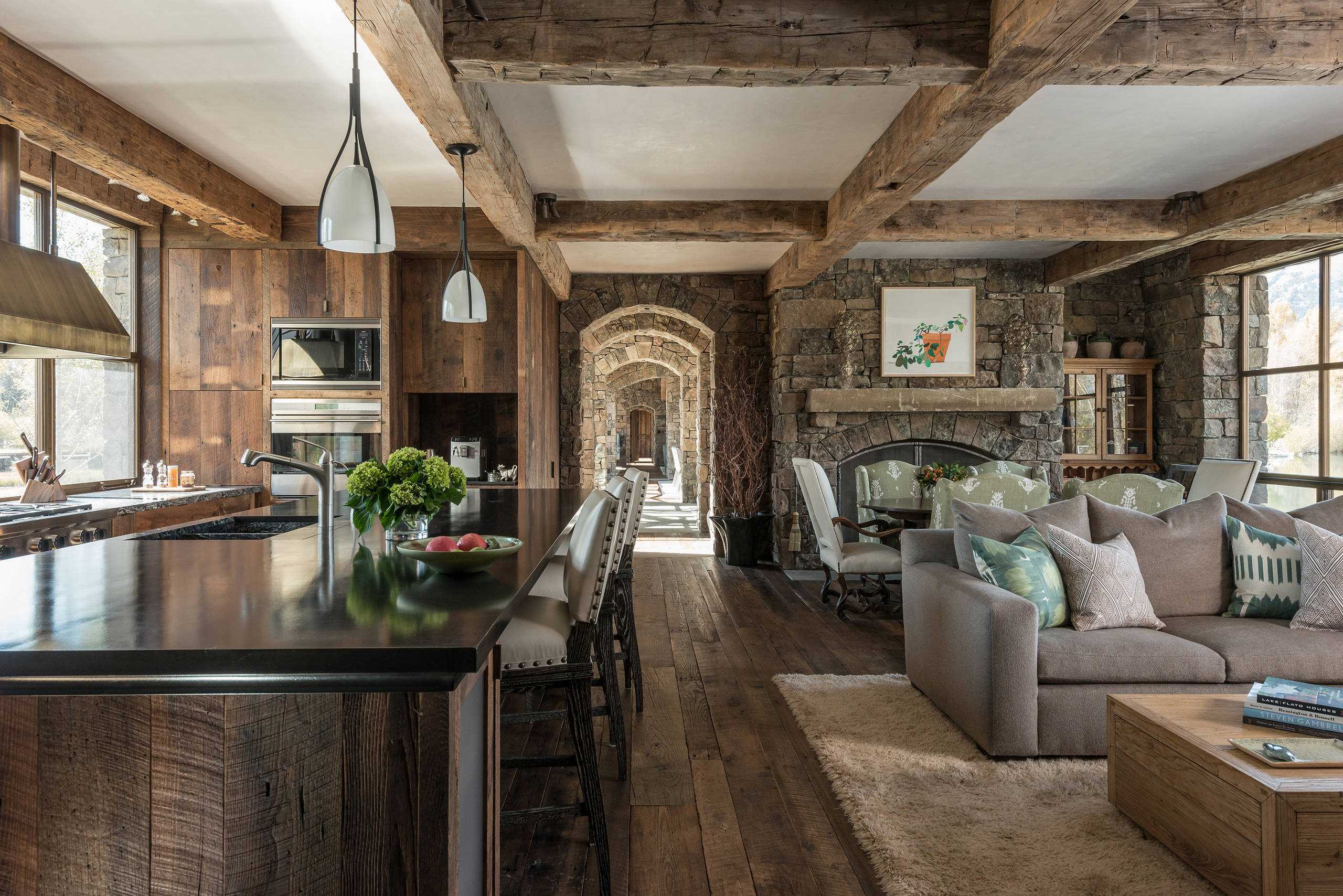 Living Room Connected To Kitchen Rustic