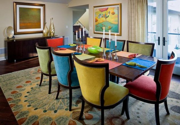Dining Room Table With Different Coloured Chairs