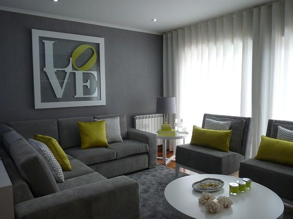 Silver Gray And Lime Living Room Decor