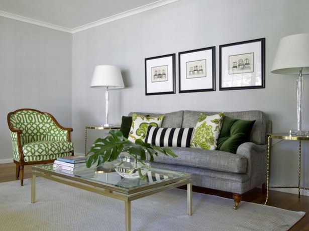 Grey Living Room With Green Accents