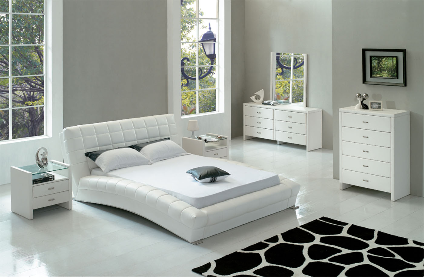 deco white glass bedroom furniture