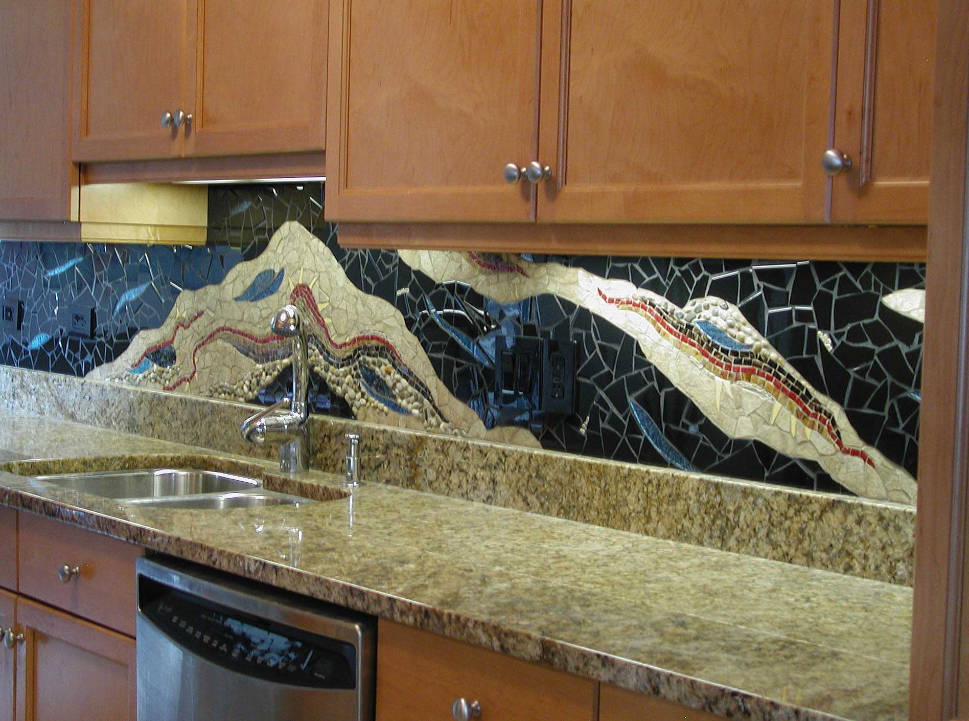 designer mosaic tile kitchen backsplash