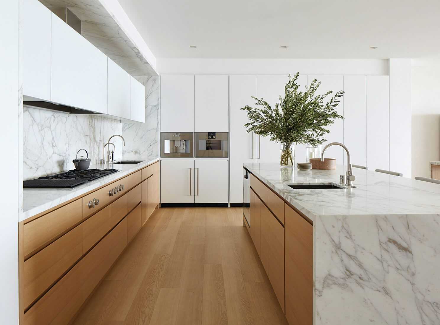 kitchen design wood and white marble