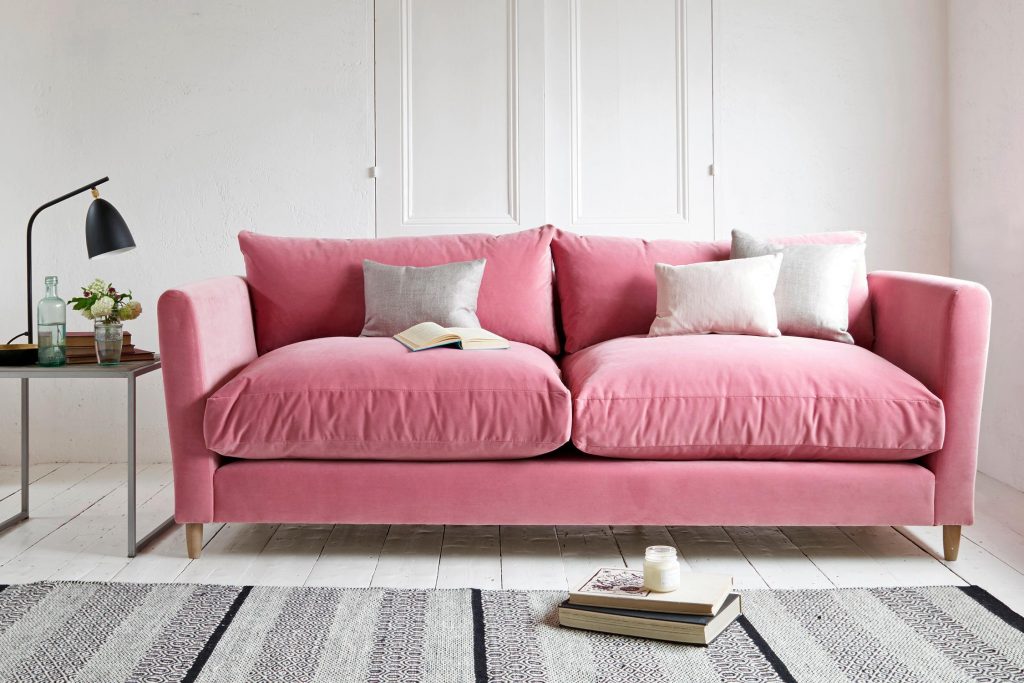 blush pink leather sofa