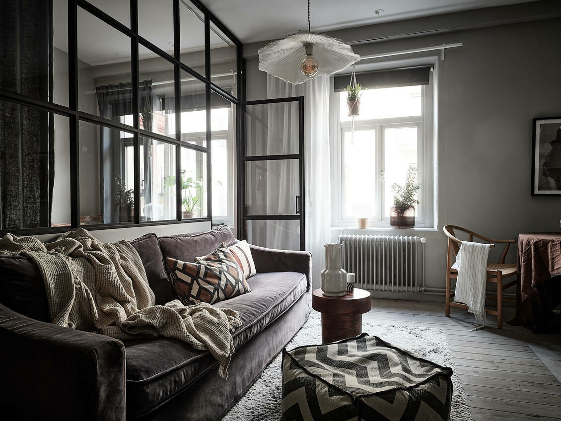 scandinavian living room dark