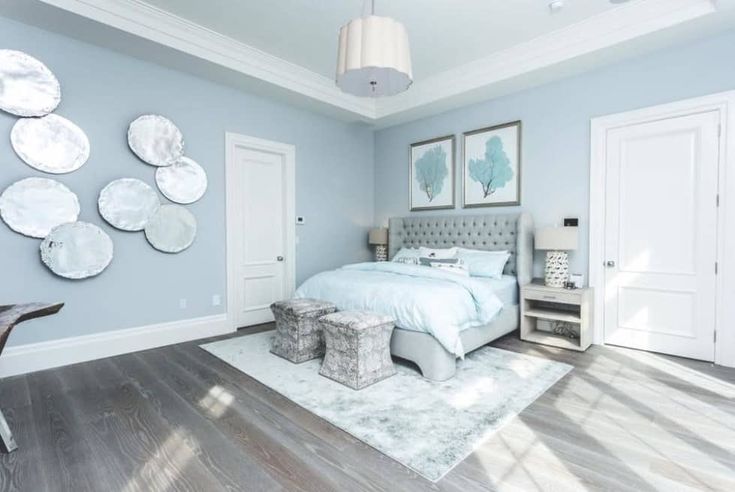 A Sky Blue Bedroom With A Cozy Decor